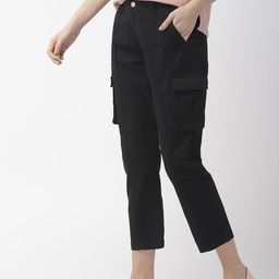 Mast & Harbour Women Black Three-Fourth Cargos-image-1