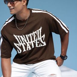 HERE&NOW Pure Cotton Typography Printed Relaxed Fit T-shirt-image-52