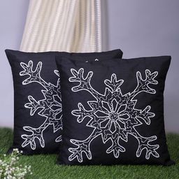 Alina decor Black & White Set of 2 Embellished Square Cushion Covers-41