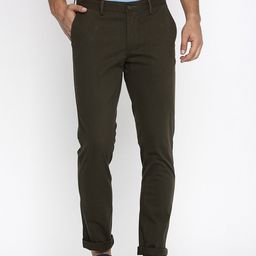 Basics Men Green Tapered Fit Solid Regular Trousers-picture-17