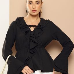 her by invictus V-Neck Bell Sleeve Ruffles A-Line Top-picture-27