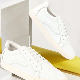 FAUSTO Men White Lightweight Lace Up PU Sneakers-image-95