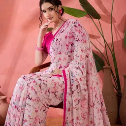 Sangria Floral Printed Saree with Unstitched Blouse-picture-31