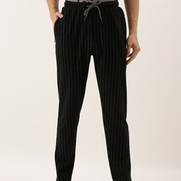 Campus Sutra Men's Black and White Striped Track Pants-4