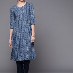 Biba Women Blue Pure Cotton Printed Straight Kurta-picture-52