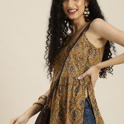 Taavi Women Multicoloured Kalamkari Printed Pure Cotton Shoulder Strap Sustainable Kurta-21
