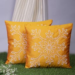 Alina decor Yellow & White Set of 2 Embellished Square Cushion Covers-28