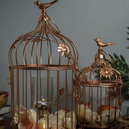 Homesake Copper-Toned Set of 2 Bird Cage Showpiece With Hanging Chain-image-38