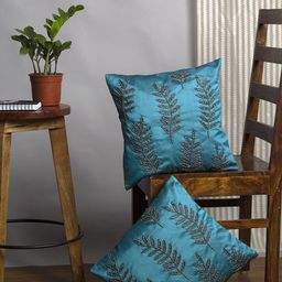 Alina decor Teal Blue Set of 2 Embellished Square Cushion Covers-image-83