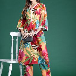 Indo Era Floral Printed Pure Cotton Co-Ords-picture-26
