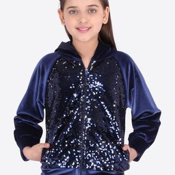 CUTECUMBER Girls Navy Blue Embellished Hooded Sweatshirt-image-74