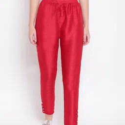RIVI Women Red Relaxed Fit Solid Regular Trousers-image-13