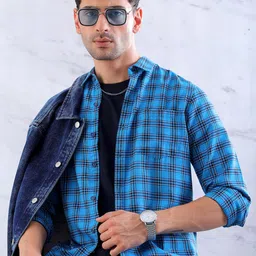 HARDSODA Men Blue Slim Fit Checked Casual Shirt-image-56