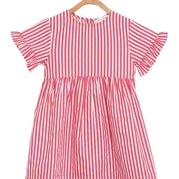 KIDKLO Girls Red Striped Fit and Flare Dress with Back Bow Tie-up-picture-18