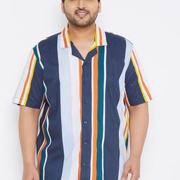 Instafab Plus Men Navy Blue Striped Casual Shirt-image-16
