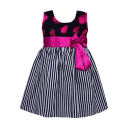 Wish Karo Girls Pink & Navy Blue Striped Fit and Flare Dress-picture-9