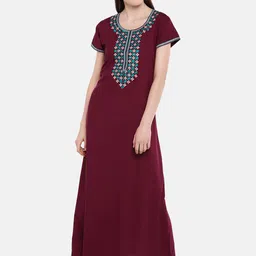 Sand Dune Maroon Embroidered Nightdress 6454 Maroon-image-25