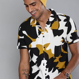 HERE&NOW Men Black & White Slim Fit Printed Casual Shirt-image-97