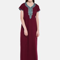 Sand Dune Maroon Embroidered Nightdress 6065-image-75