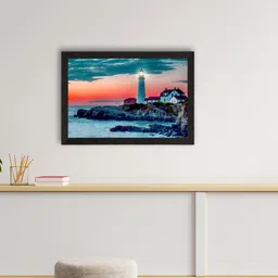 eCraftIndia Blue & Orange Seaside Lighthouse View Satin Matte Texture UV Wall Painting-image-37