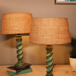 Homesake Beige & Sea Green Contemporary Handcrafted Bedside Standard Table Lamp-51