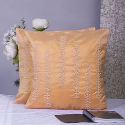 Alina decor Peach-Coloured & White Set of 2 Embellished Square Cushion Covers-12