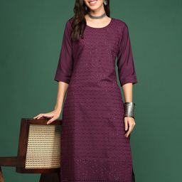 SHOWOFF Ethnic Motif Embroidered Straight Kurta-image-19