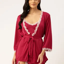 Ms.Lingies Satin Baby Doll With Robe & Thongs-image-88