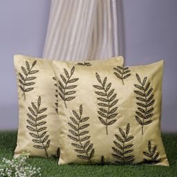 Alina decor Beige & Black Set of 2 Embroidered Square Cushion Covers-26