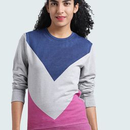 Huetrap Women Grey & Pink Colourblocked Sweatshirt-image-35