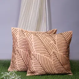 Alina decor Set Of 2 Peach-Coloured & Gold-Toned Embellished Square Cushion Covers-6
