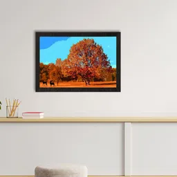 eCraftIndia Rust Brown & Blue Autumn Season View Satin Matte Texture UV Wall Painting-3