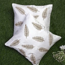 Alina decor White & Tan Set of 2 Embellished Square Cushion Covers-22