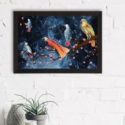eCraftIndia Navy Blue & Orange Birds Satin Matte Texture UV Wall Painting-image-29