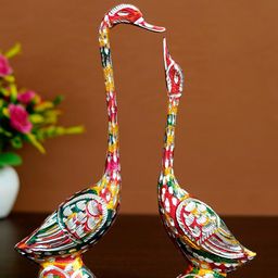 eCraftIndia Set Of 2 Pink & Green Textured Kissing Swan Couple Handcrafted Figurine-image-50