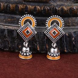 Voylla Silver-Plated & Yellow Geometric Jhumkas-image-35