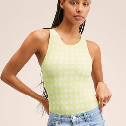 MANGO Women Yellow & White Checked Bodysuit-image-76