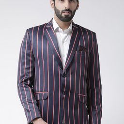 Hangup Men Navy Blue Striped Regular-Fit Single-Breasted Blazer-image-78