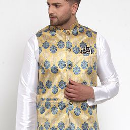 Jompers Men Gold-Coloured Printed Nehru Jacket-picture-15