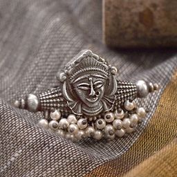 TEEJH Women Oxidized Silver-Toned & White Navika Tribal Finger Ring-32