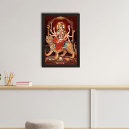 eCraftIndia Rust Orange & Brown Goddess Durga Satin Matte Texture UV Wall Painting-14