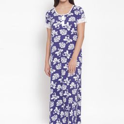 Claura Blue Printed Maxi Nightdress-image-0
