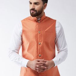 SOJANYA Men Orange Woven Design Nehru Jacket-18