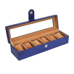 Leather World Unisex 6 Slots Blue Watch Organiser Box-49
