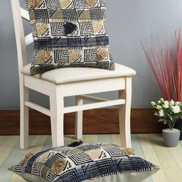 eyda Off-White & Navy Blue Set of 2 Geometric Square Cushion Covers-22