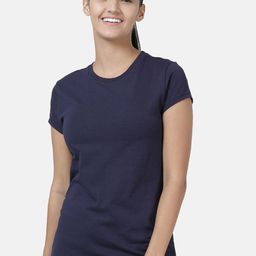 Enamor Women Navy Slim Fit Crew Round Neck T-Shirt-image-70