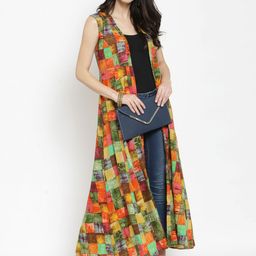 Indibelle Women Multicoloured Printed Longline Fusion Shrug-13