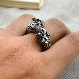 TEEJH Oxidised Silver-Toned Viti Peacock Adjustable Finger Ring-10