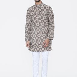 Wintage Men Beige & White Printed Kurta with Pyjamas-picture-15