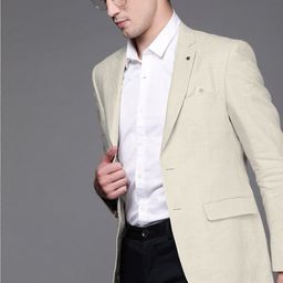 Louis Philippe Men Beige Self-Design Single-Breasted Slim Fit Linen Formal Blazer-picture-22